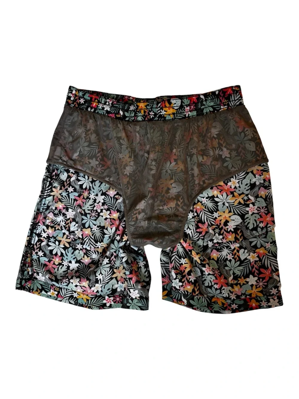 chubbies Floral Swim Trunks in Black with Pink Drawstring, Pockets